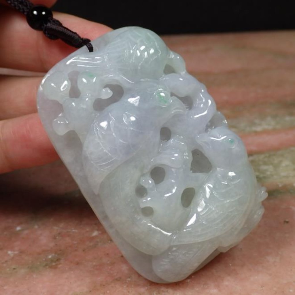 Certified Natural Burma Grade A Jade Jadeite Twin Phoenix Bird Pendant Necklace